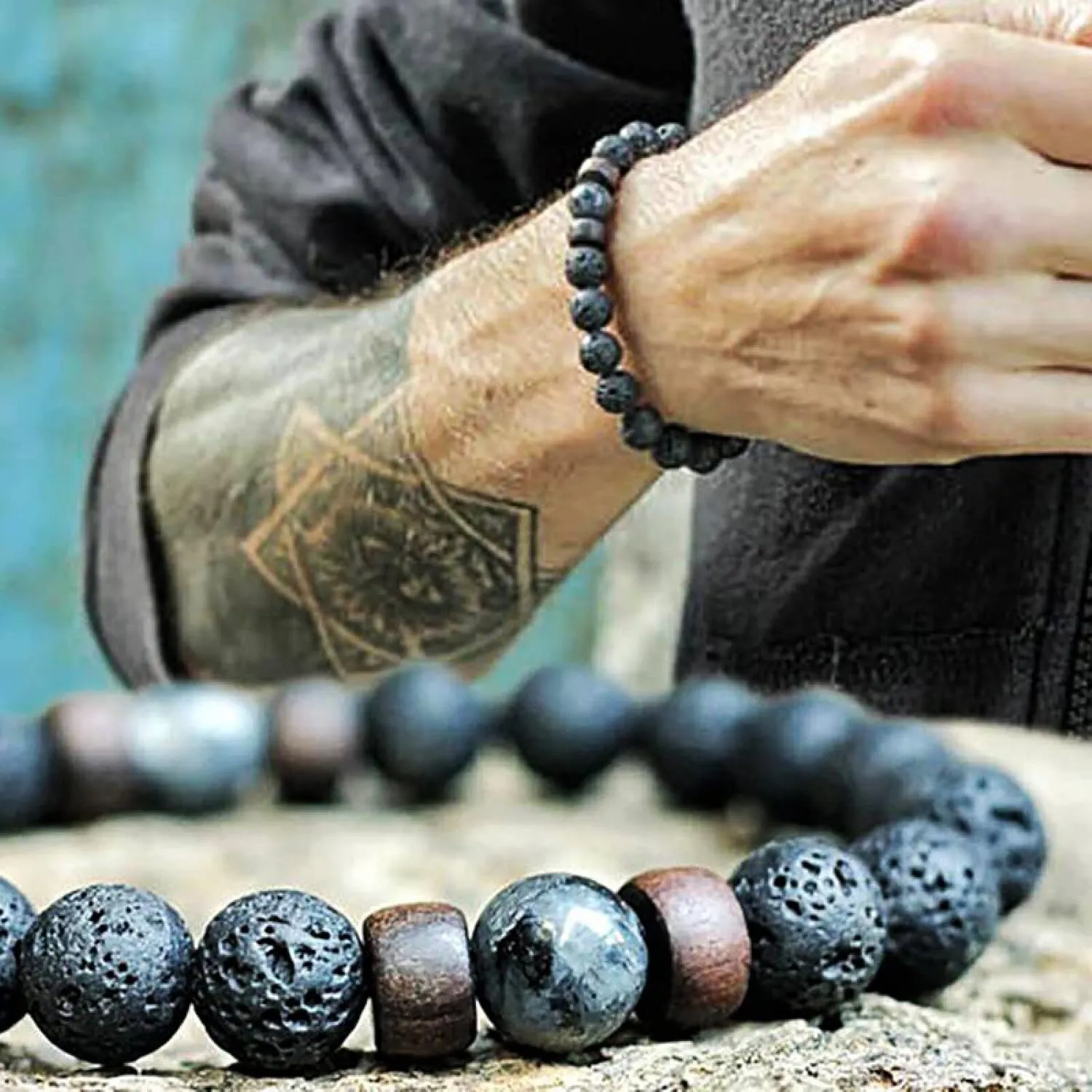 Volcanic Stone Bracelet for Men Lava Wooden 8mm Beads Bracelet Buddha Wrist Chain Women Men Jewelry Gift New Bracelets