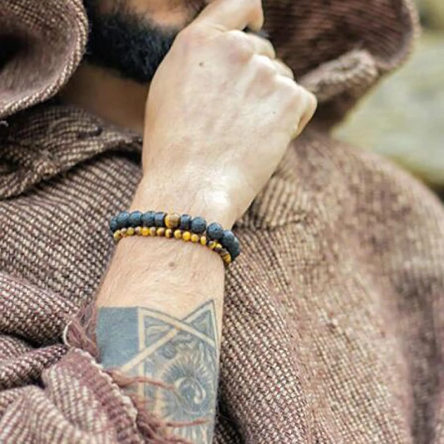 Volcanic Stone Bracelet for Men Lava Wooden 8mm Beads Bracelet Buddha Wrist Chain Women Men Jewelry Gift New Bracelets