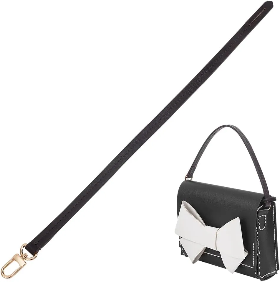 WADORN Genuine Leather Purse Handle Replacement, 14.96 Inch Short Top Handle Strap Thin Leather Handbag Handle DIY Bag Making Supplies for Women's Pochette Satchel Bag Hobo Bag Underarm Bag, Black
