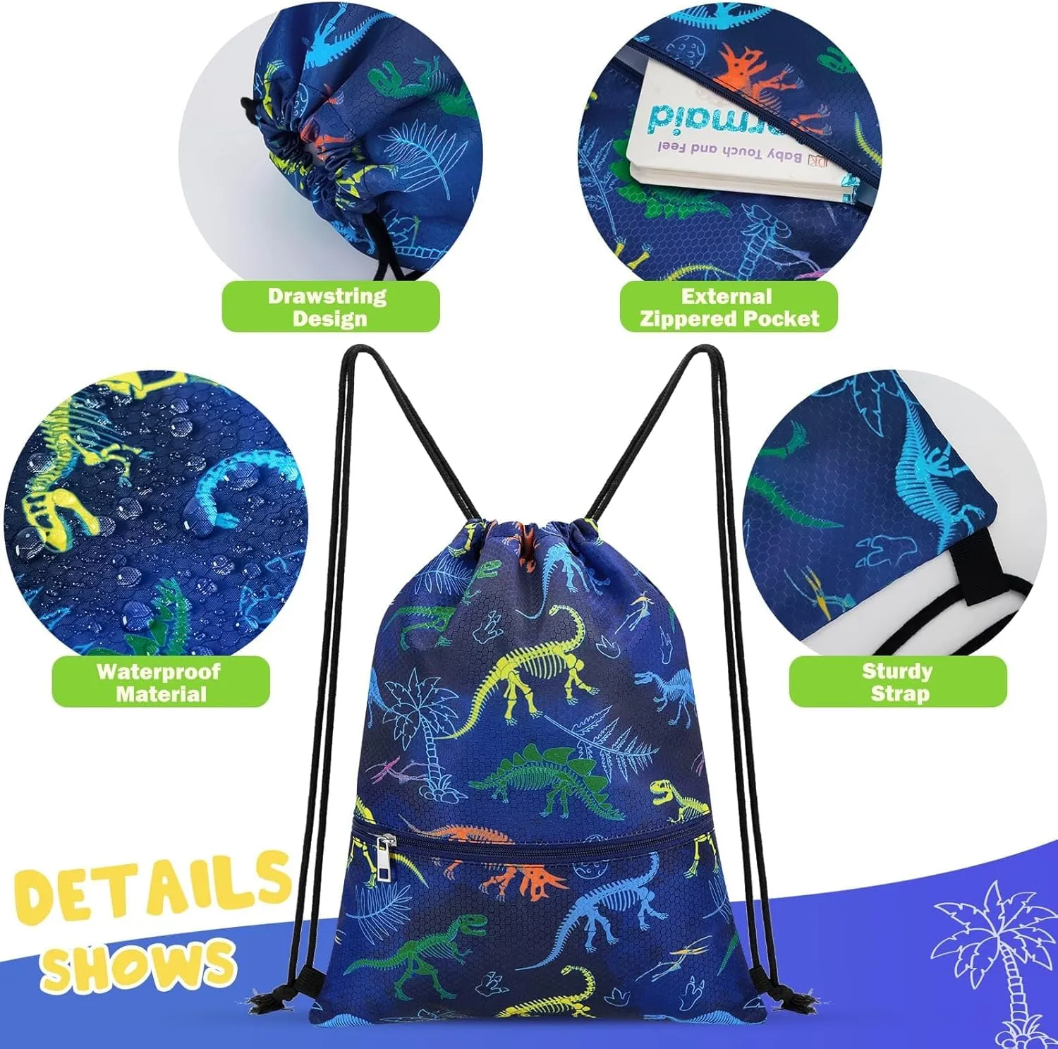 WAWSAM Drawstring Backpack - Drawstring Bags for Kids Swim Bag for Beach