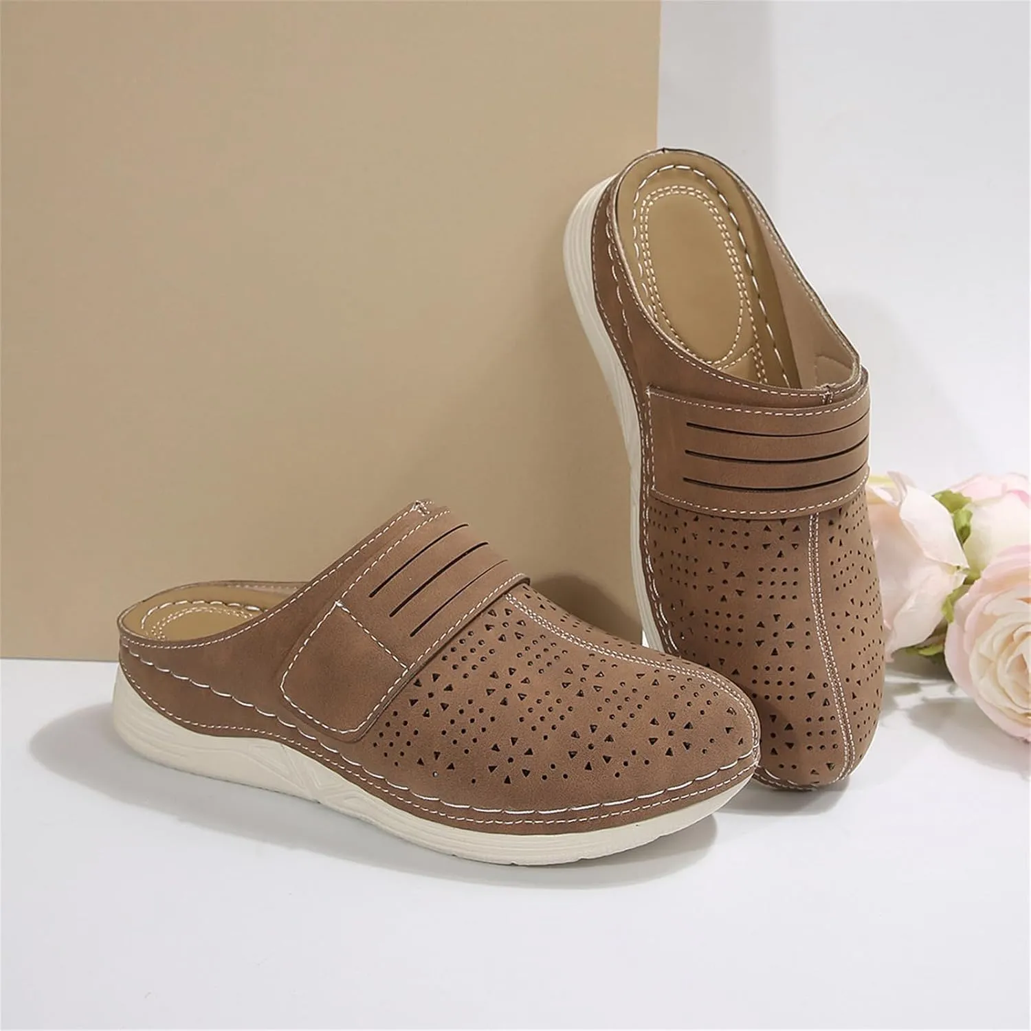Wedge Clogs for Women Closed Toe Mules Shoes 2025 Summer Casual Slip on Slippers Comfortable Leather Insole Sandals Outdoor Walking Shoes