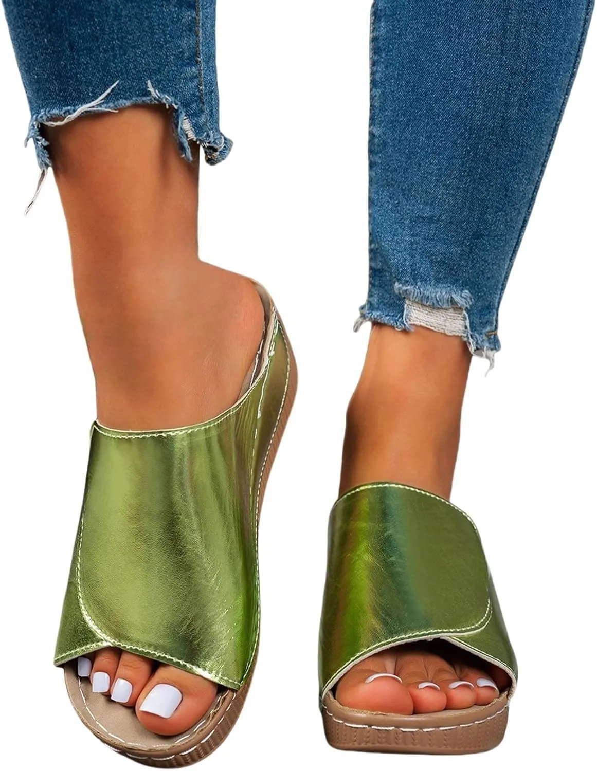 Wedge Sandals for Women 2025 Wide Width Orthopedic Arch Support Sandals Summer Breathable Slip on Slippers Boho Beach Platform Sandals