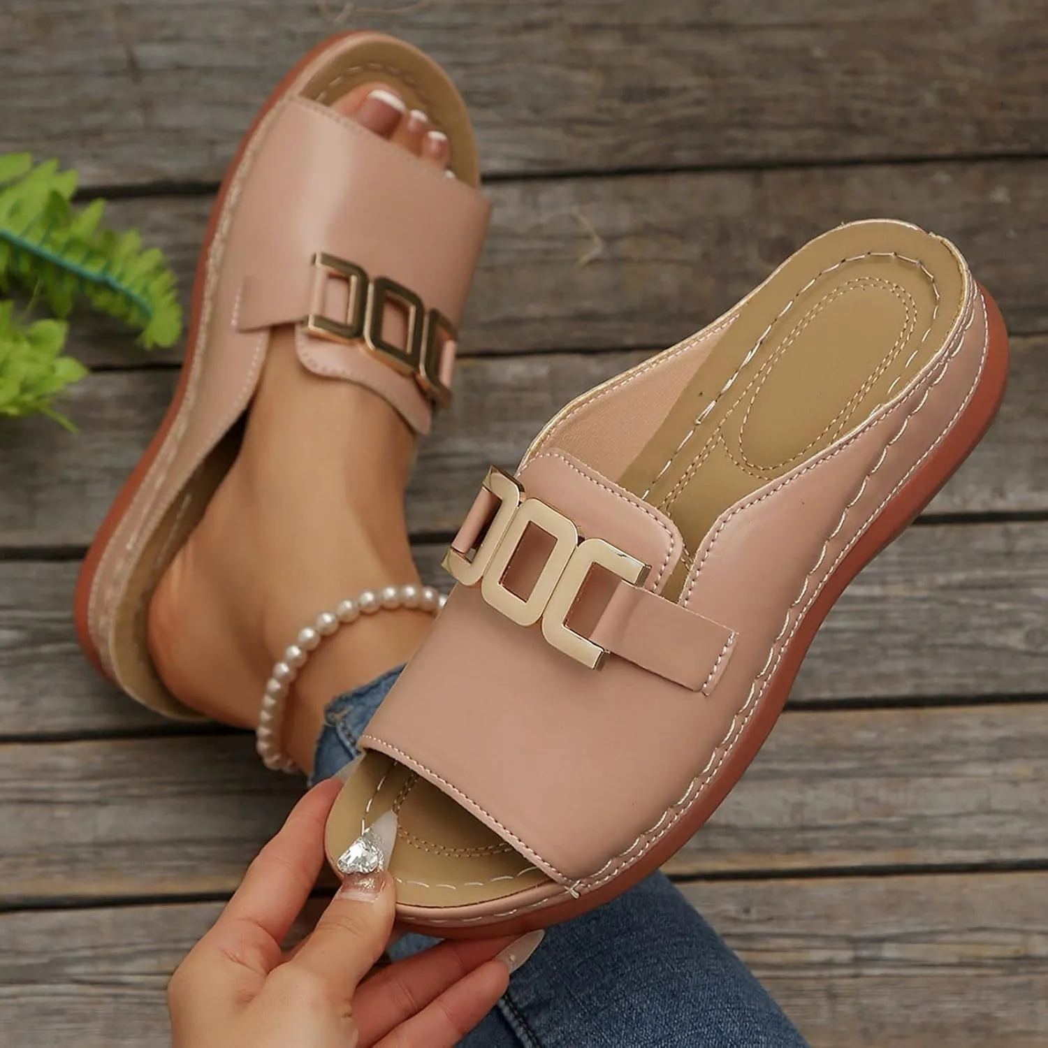 Wedge Sandals for Women Orthotic Comfort Sandals Bohemian Buckle Arch Support Slides Casual Open Toe Slippers