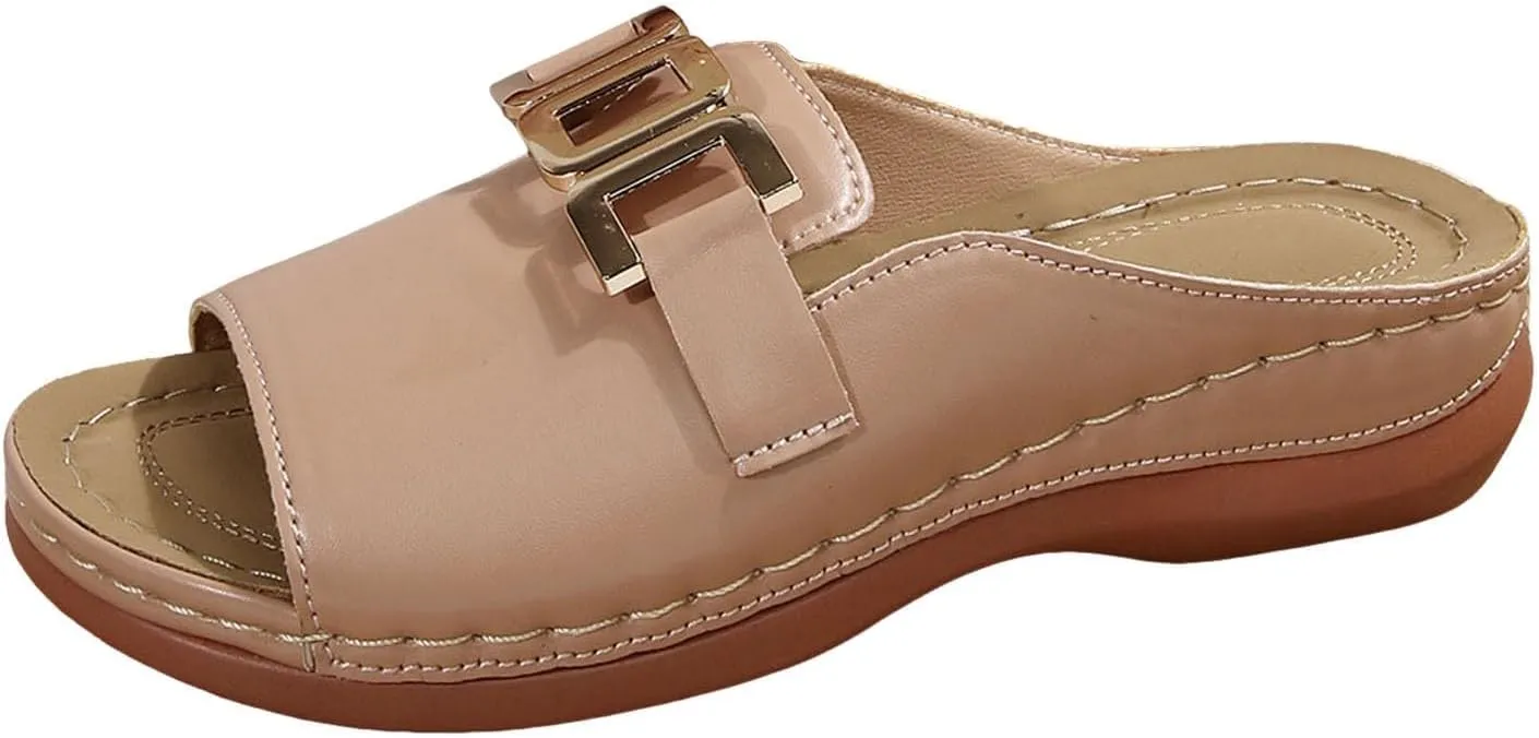Wedge Sandals for Women Orthotic Comfort Sandals Bohemian Buckle Arch Support Slides Casual Open Toe Slippers