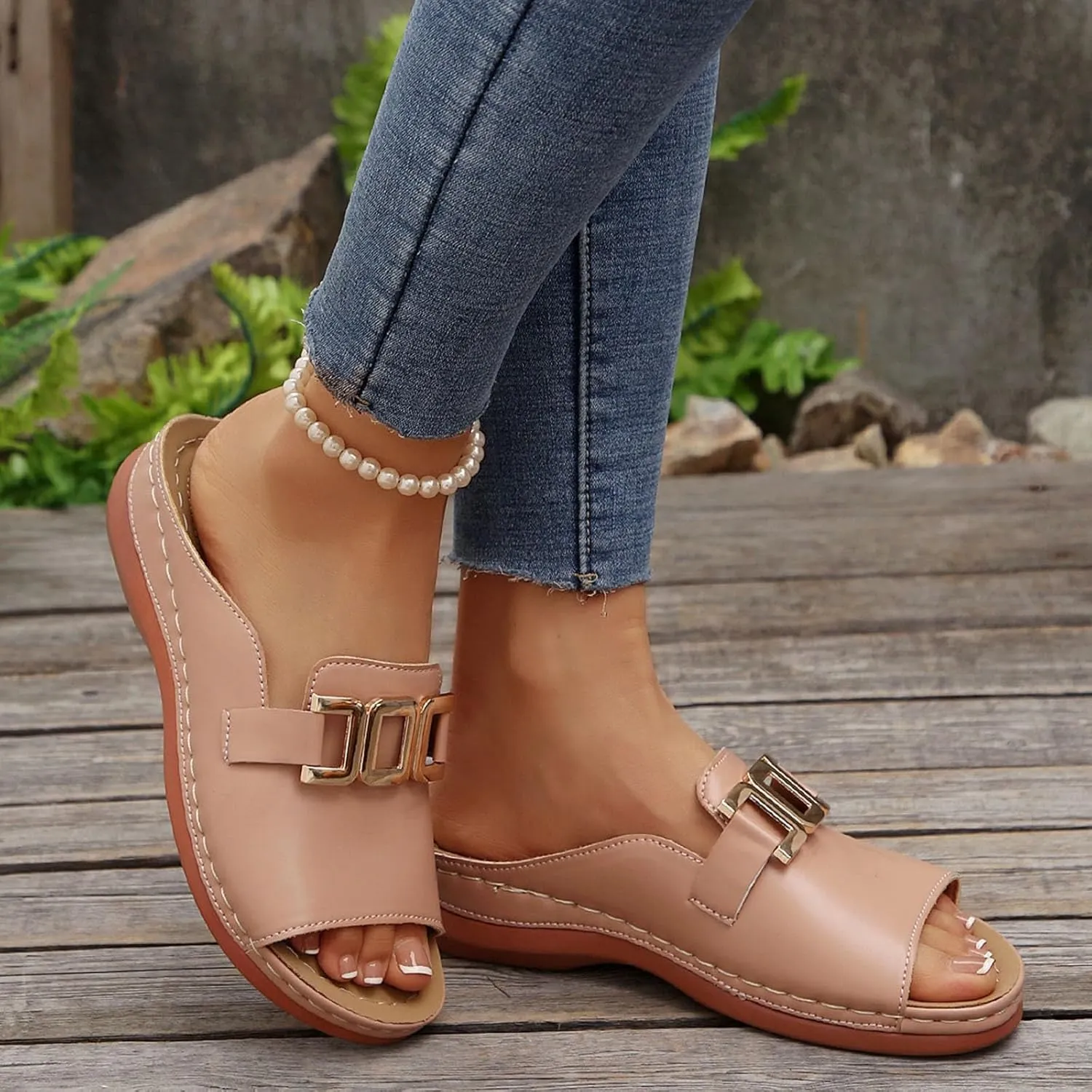 Wedge Sandals for Women Orthotic Comfort Sandals Bohemian Buckle Arch Support Slides Casual Open Toe Slippers