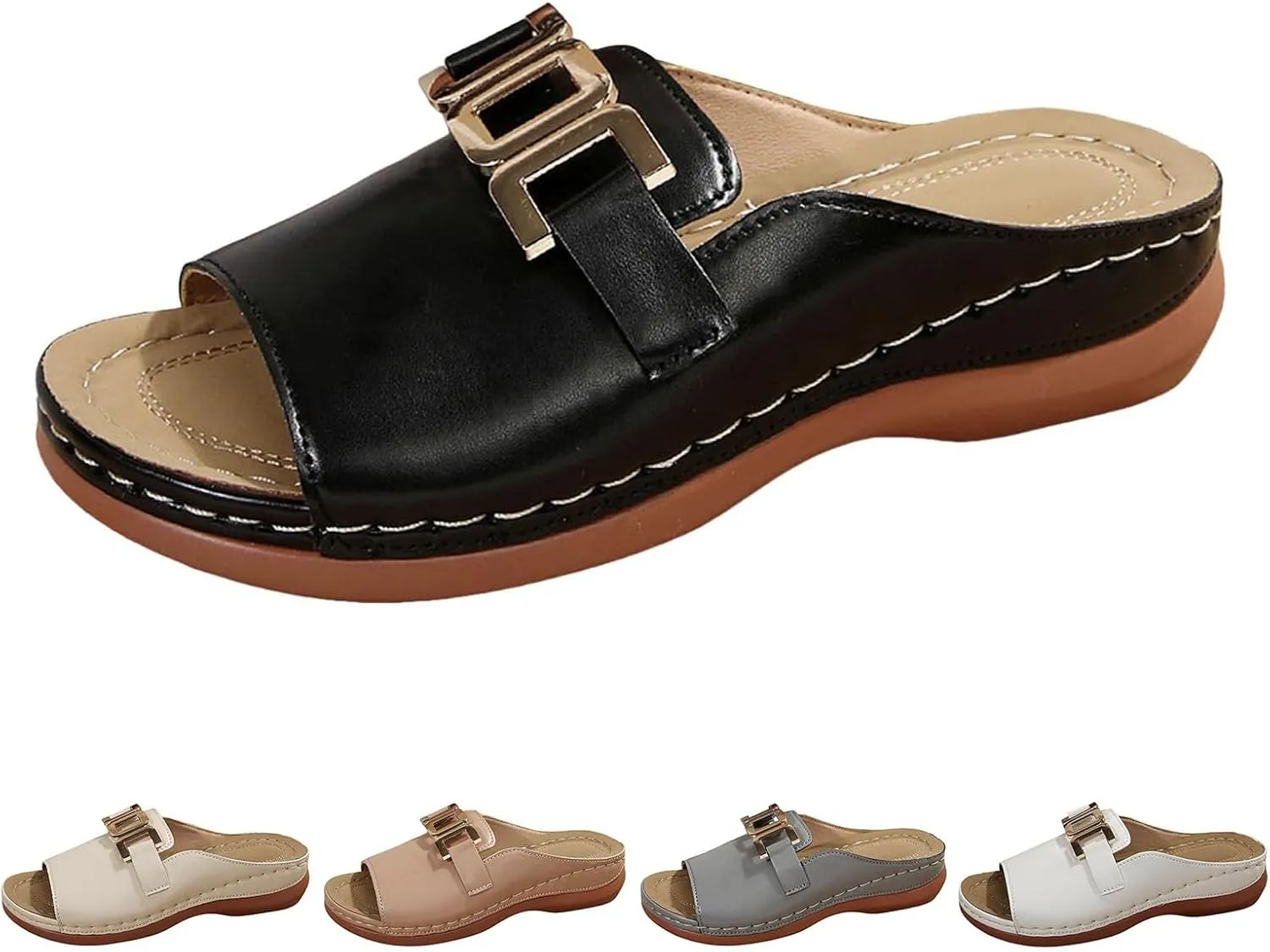Wedge Sandals for Women Orthotic Comfort Sandals Bohemian Buckle Arch Support Slides Casual Open Toe Slippers