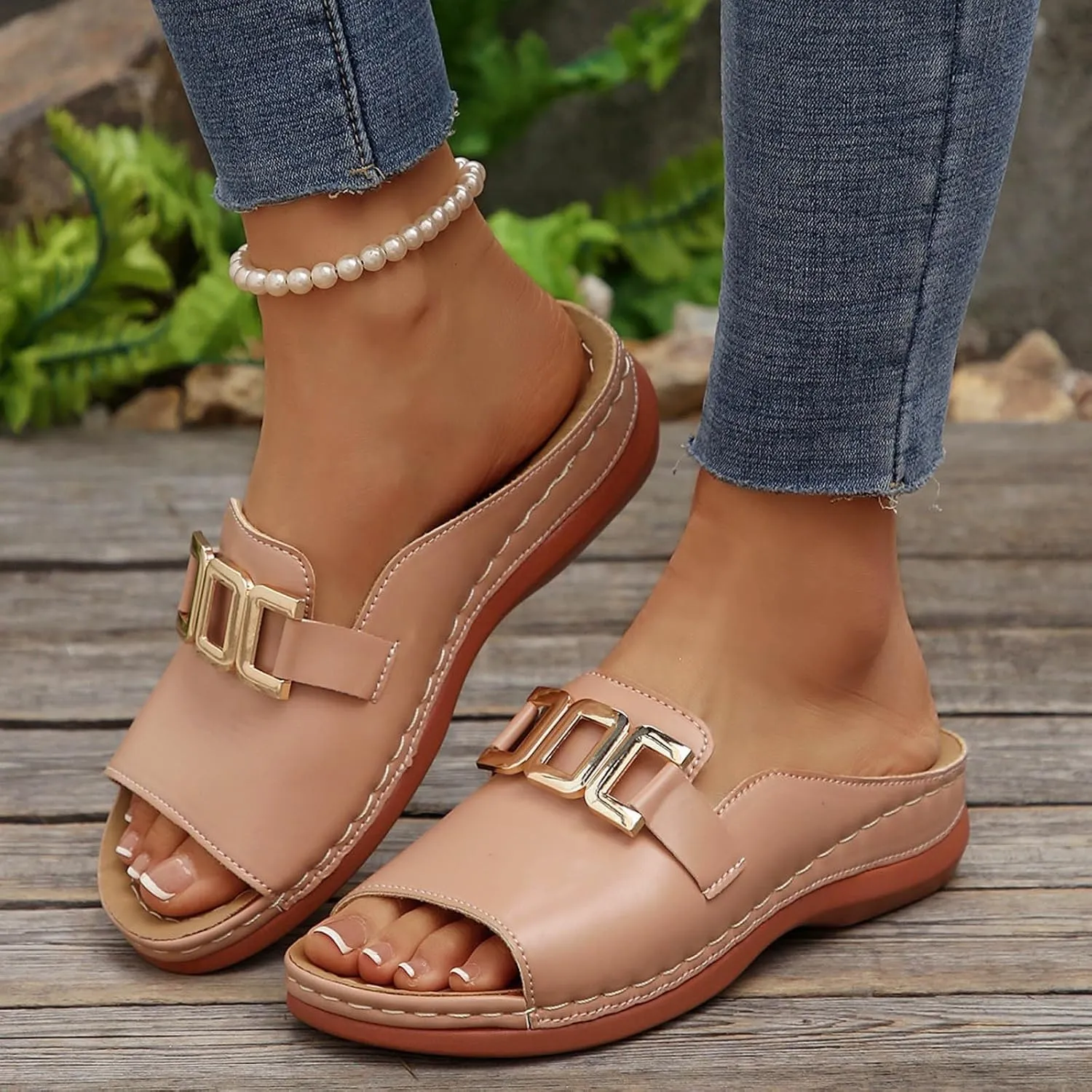 Wedge Sandals for Women Orthotic Comfort Sandals Bohemian Buckle Arch Support Slides Casual Open Toe Slippers