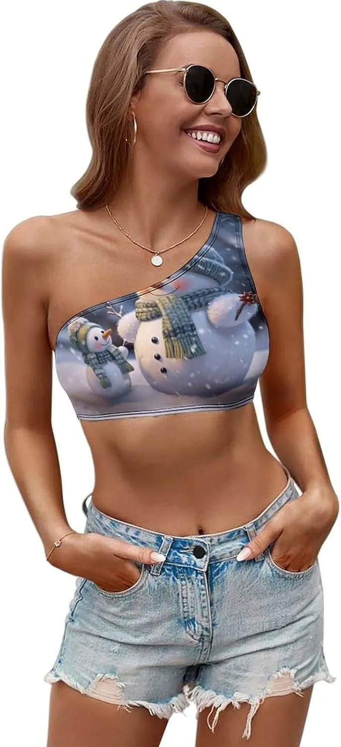 Winter Snowman Seamless One Shoulder Sports Bra Asymmetrical Sports One Shoulder Bra for Women