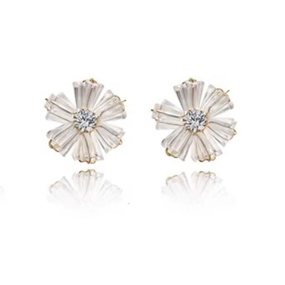 Women Flower Zicron Stud Earrings Handmade Gold Plated Earrings S925 Hypoallergenic Jewelry Birthday Gift Valentine Gift for Her
