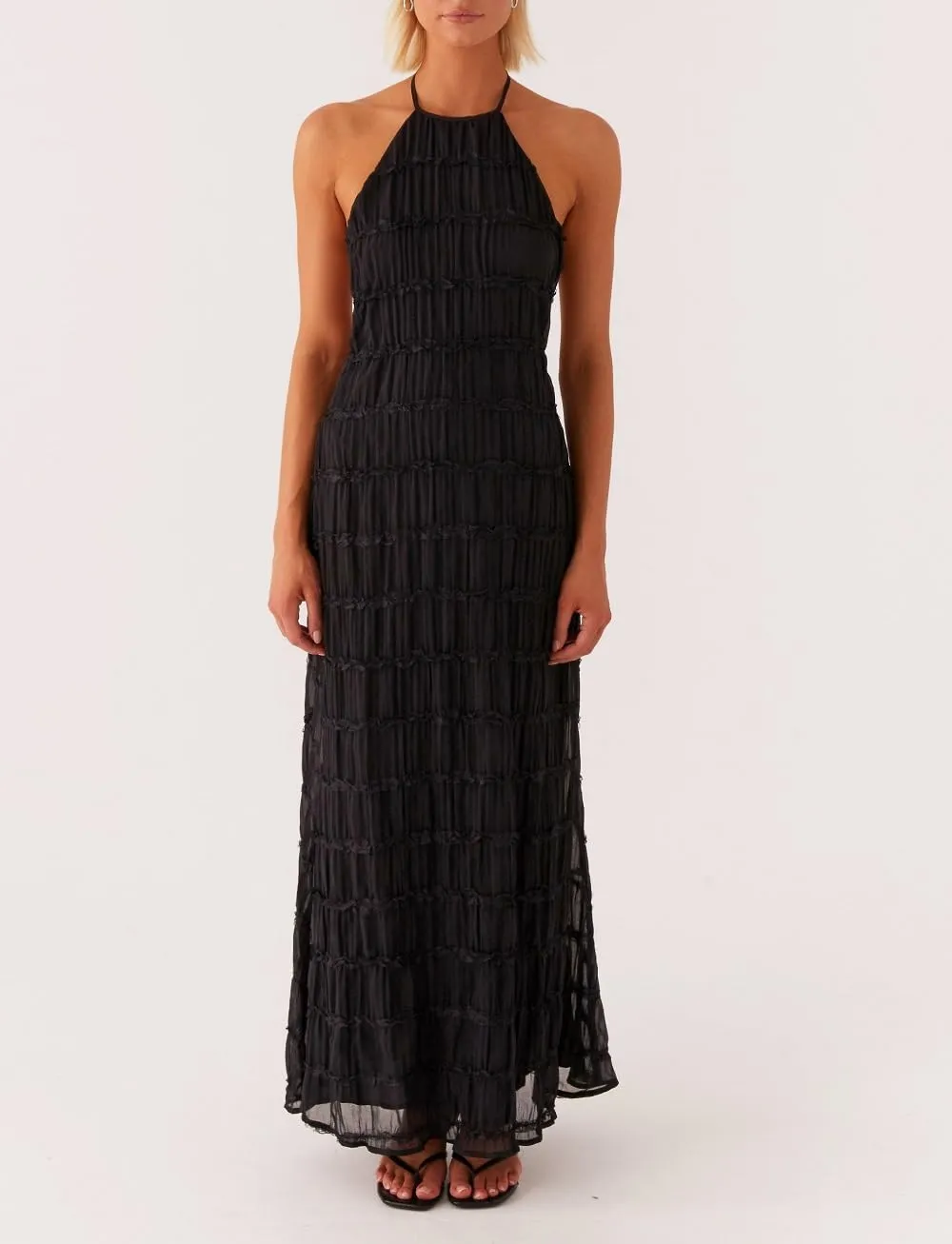 Women Halter Neck Maxi Dress Sleeveless Lace Tiered Smocked Long Dress Sexy Backless Party Vacation Beach Sundress