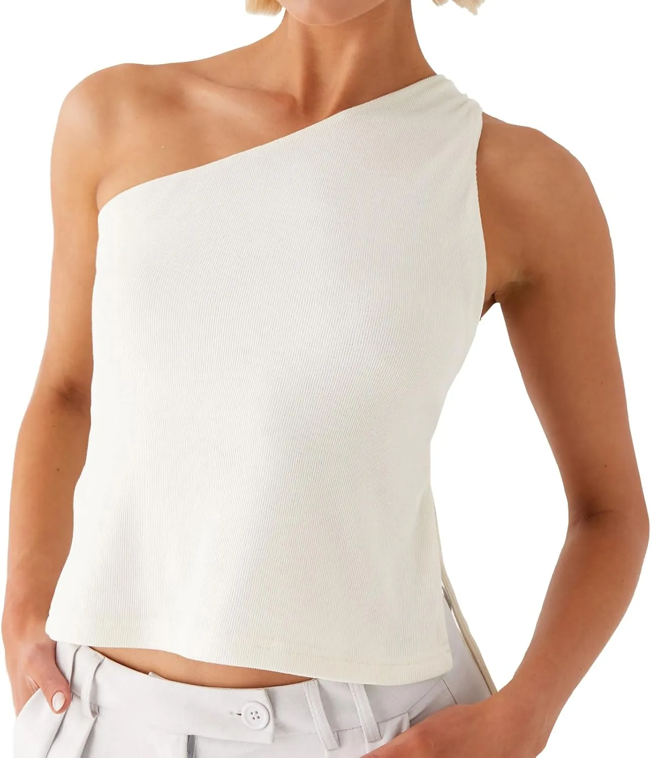 Women One Shoulder Tank Top Y2K Vintage Sleeveless Backless Tie-up Side Vest Coquette Aesthetic Crop Top Streetwear
