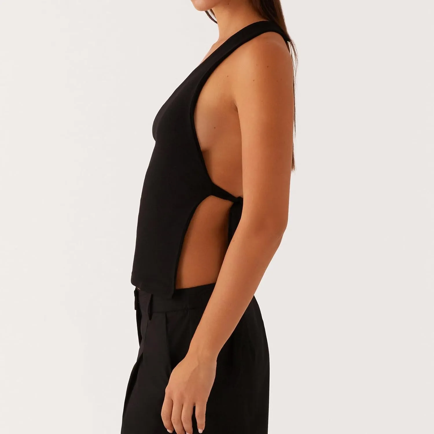 Women One Shoulder Tank Top Y2K Vintage Sleeveless Backless Tie-up Side Vest Coquette Aesthetic Crop Top Streetwear