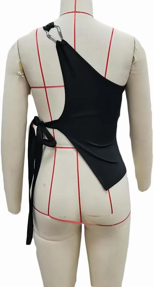 Women One Shoulder Tank Top Y2K Vintage Sleeveless Backless Tie-up Side Vest Coquette Aesthetic Crop Top Streetwear