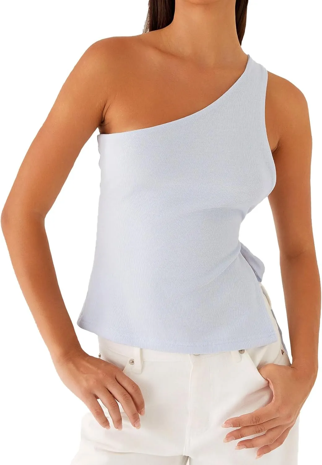 Women One Shoulder Tank Top Y2K Vintage Sleeveless Backless Tie-up Side Vest Coquette Aesthetic Crop Top Streetwear