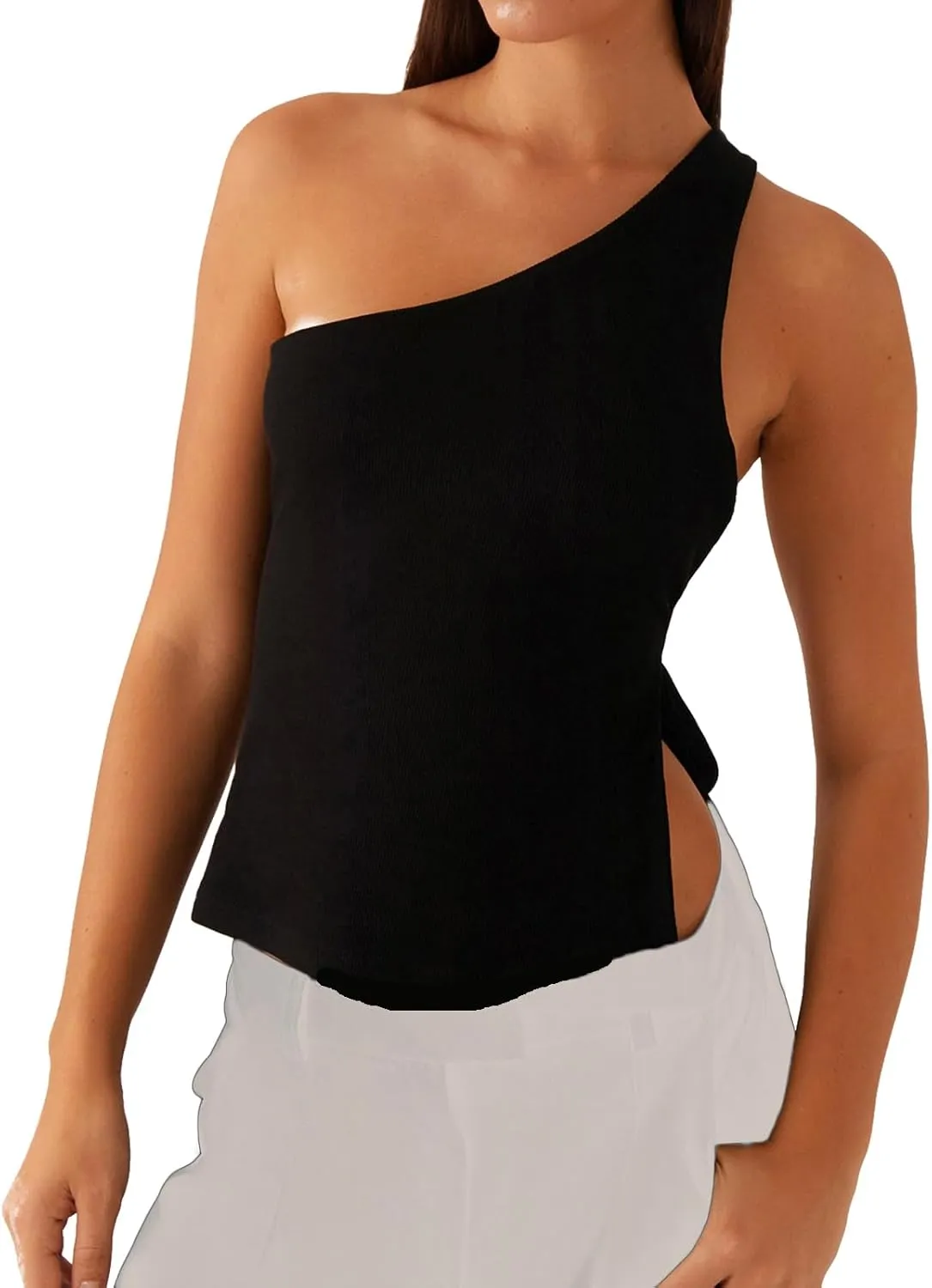 Women One Shoulder Tank Top Y2K Vintage Sleeveless Backless Tie-up Side Vest Coquette Aesthetic Crop Top Streetwear