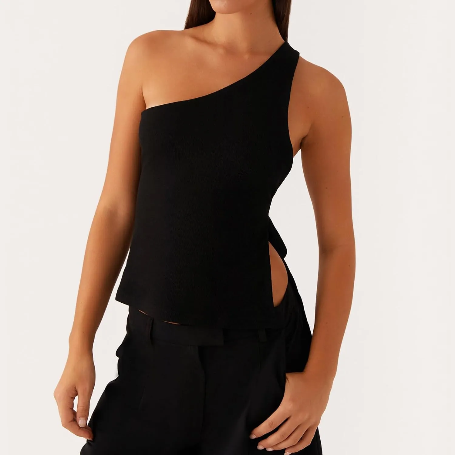 Women One Shoulder Tank Top Y2K Vintage Sleeveless Backless Tie-up Side Vest Coquette Aesthetic Crop Top Streetwear