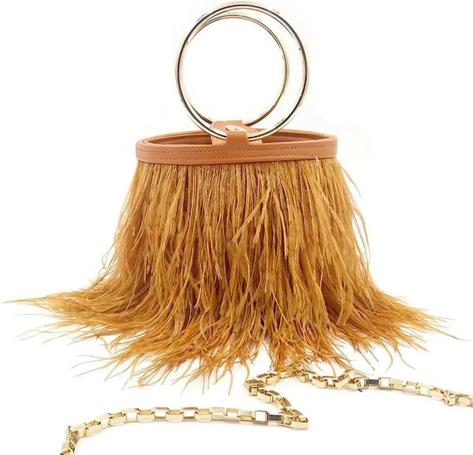 Women Ostrich Fluffy Tote Bag Feather Purse Crossbody Bag Shoulder Bag Evening Clutch Bride Purse Banquet Party Black