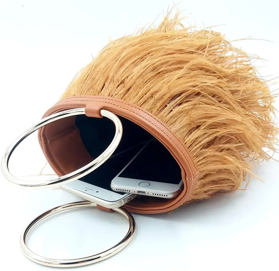 Women Ostrich Fluffy Tote Bag Feather Purse Crossbody Bag Shoulder Bag Evening Clutch Bride Purse Banquet Party Black