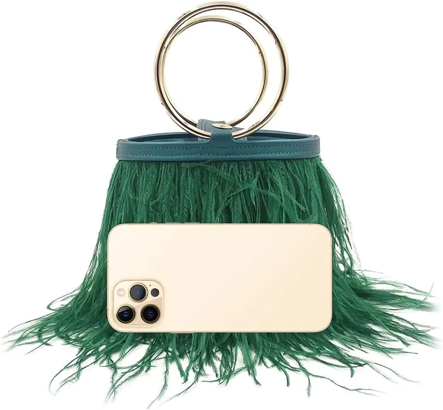Women Ostrich Fluffy Tote Bag Feather Purse Crossbody Bag Shoulder Bag Evening Clutch Bride Purse Banquet Party Black