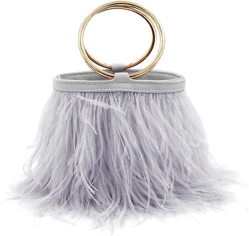 Women Ostrich Fluffy Tote Bag Feather Purse Crossbody Bag Shoulder Bag Evening Clutch Bride Purse Banquet Party Black