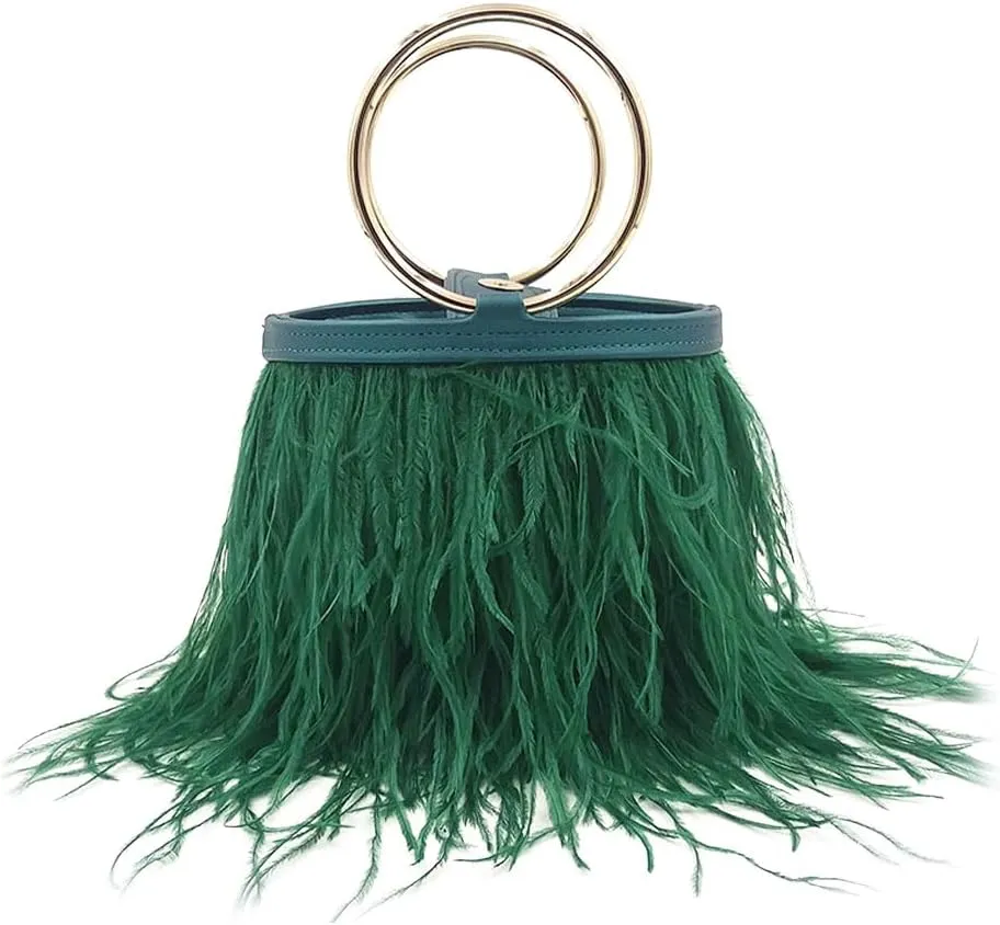 Women Ostrich Fluffy Tote Bag Feather Purse Crossbody Bag Shoulder Bag Evening Clutch Bride Purse Banquet Party Black