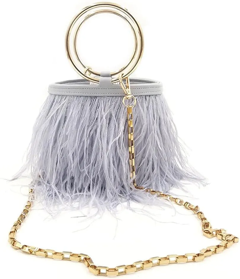 Women Ostrich Fluffy Tote Bag Feather Purse Crossbody Bag Shoulder Bag Evening Clutch Bride Purse Banquet Party Black
