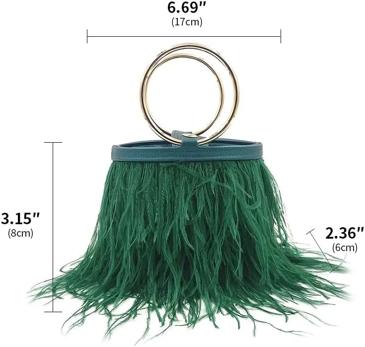 Women Ostrich Fluffy Tote Bag Feather Purse Crossbody Bag Shoulder Bag Evening Clutch Bride Purse Banquet Party Black