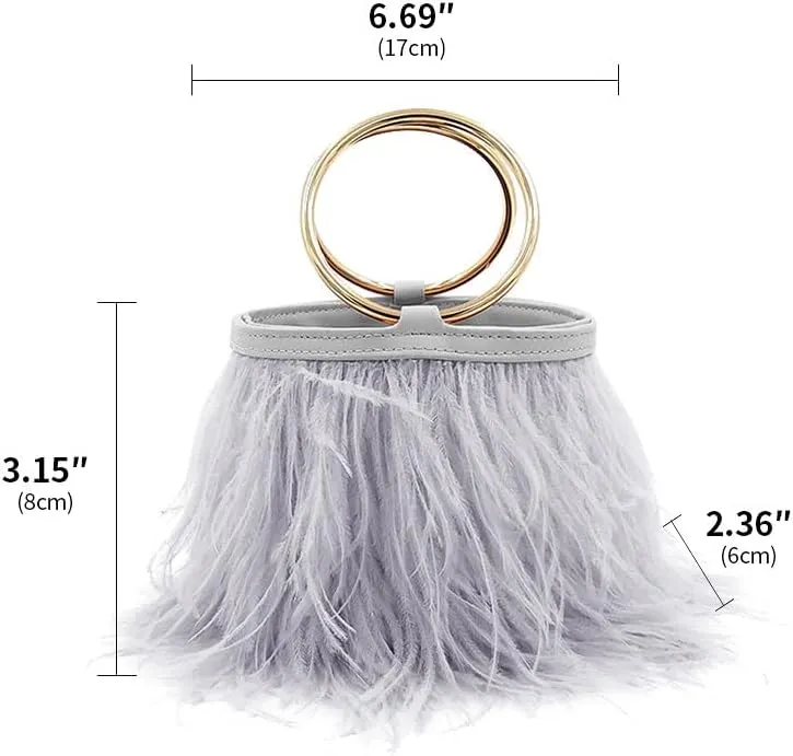Women Ostrich Fluffy Tote Bag Feather Purse Crossbody Bag Shoulder Bag Evening Clutch Bride Purse Banquet Party Black