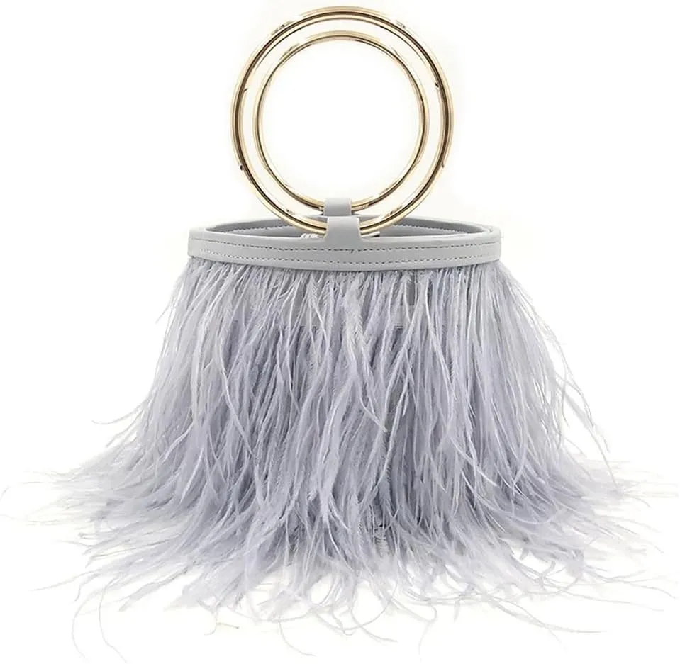 Women Ostrich Fluffy Tote Bag Feather Purse Crossbody Bag Shoulder Bag Evening Clutch Bride Purse Banquet Party Black