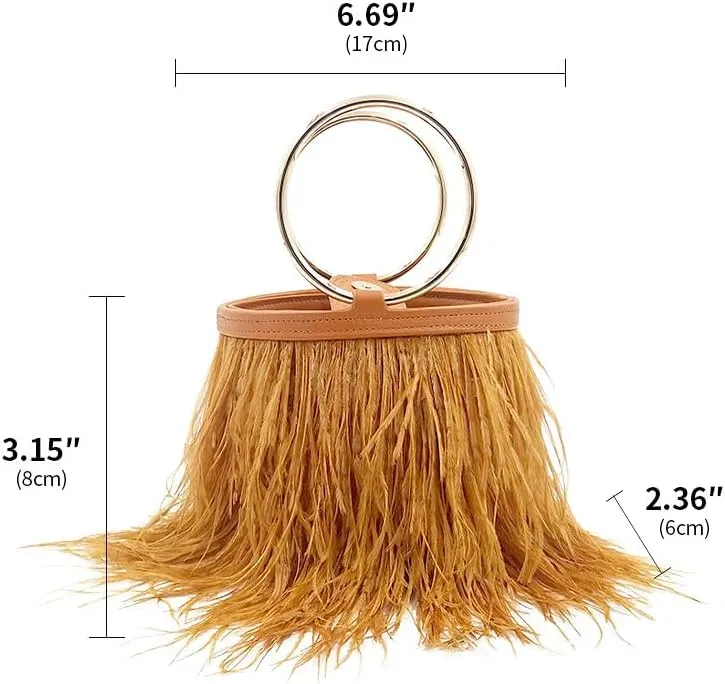 Women Ostrich Fluffy Tote Bag Feather Purse Crossbody Bag Shoulder Bag Evening Clutch Bride Purse Banquet Party Black