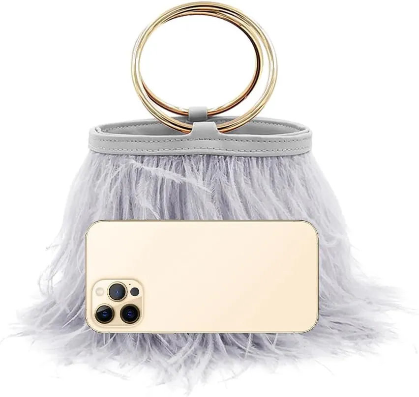 Women Ostrich Fluffy Tote Bag Feather Purse Crossbody Bag Shoulder Bag Evening Clutch Bride Purse Banquet Party Black