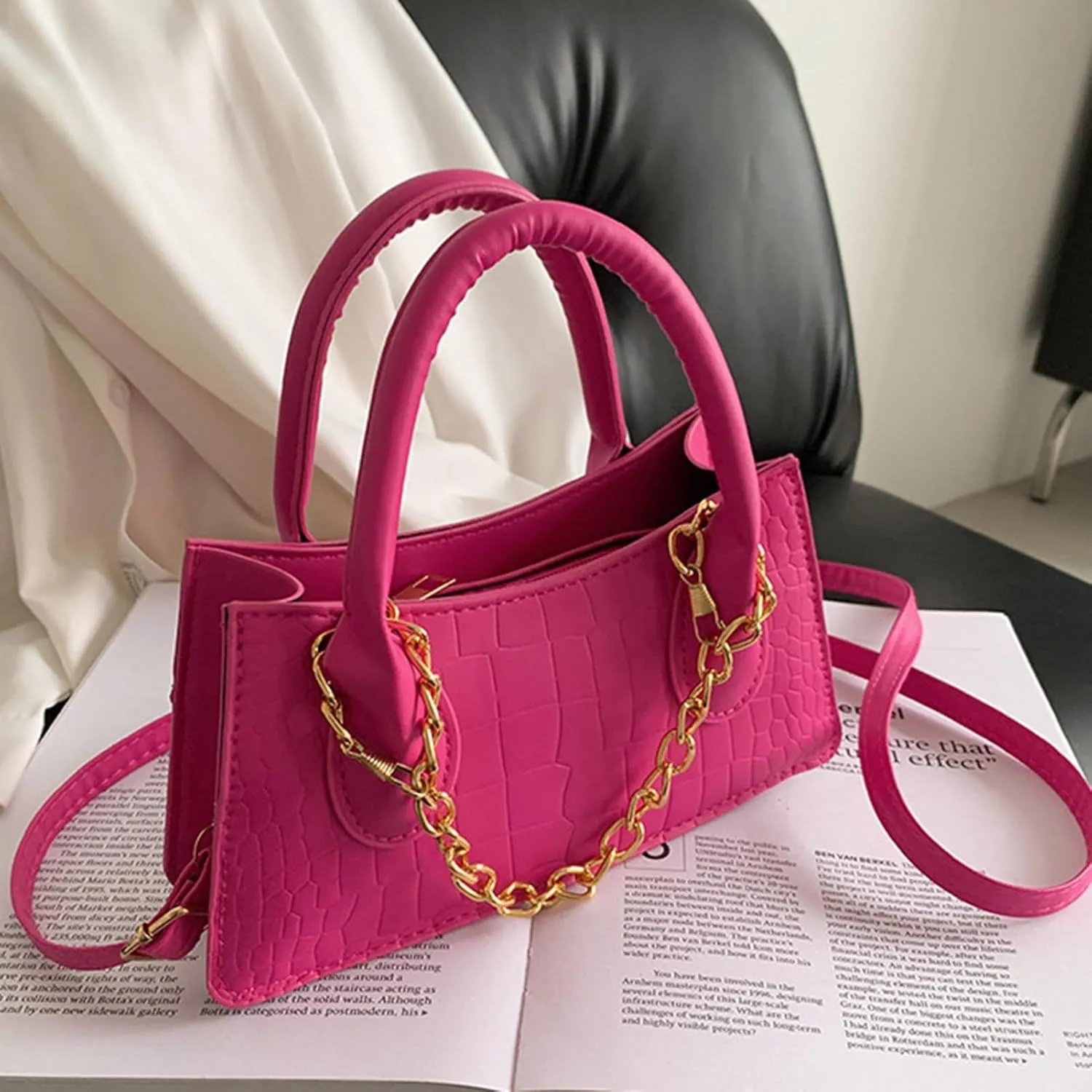 Women PU Leather Handbag Purse Tote Satchel Shoulder Bag Top Handle Bag Clutch Bag with Adjustable Strap (Black)