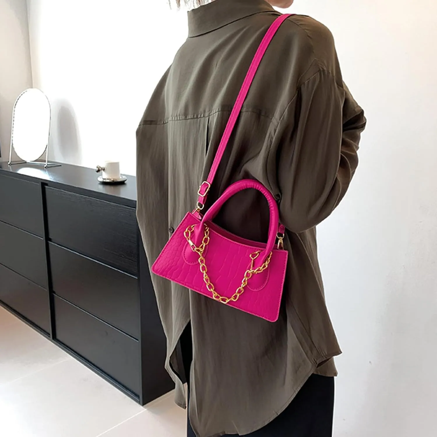 Women PU Leather Handbag Purse Tote Satchel Shoulder Bag Top Handle Bag Clutch Bag with Adjustable Strap (Black)