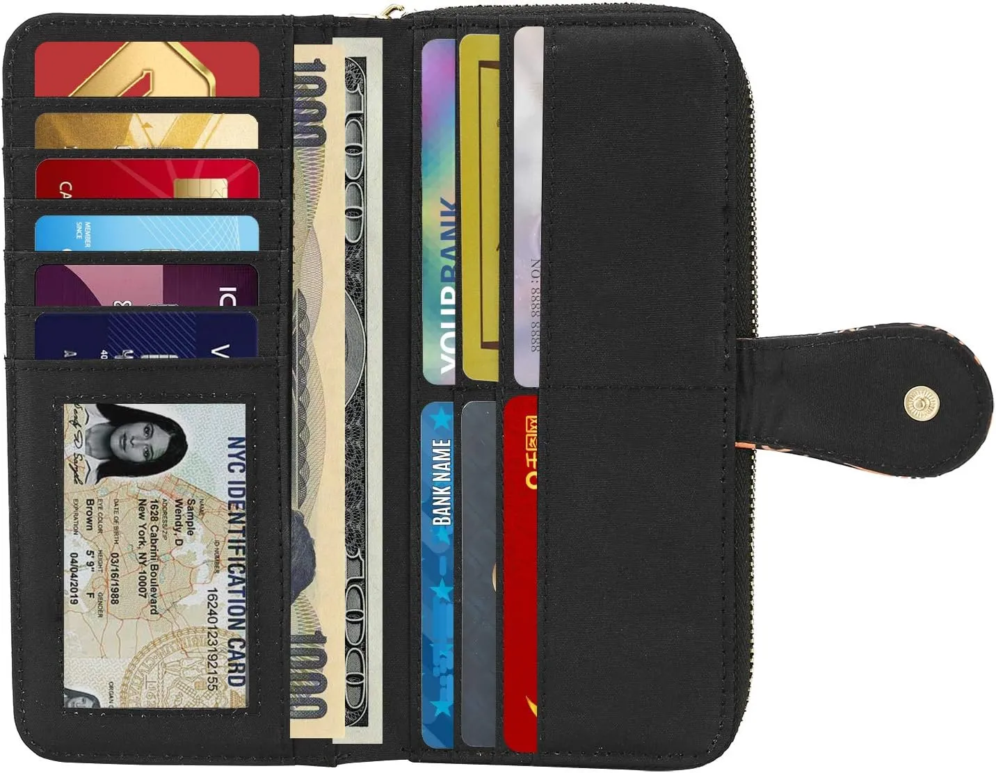 Women Wallet Card RFID For Womens Holder Blocking Credit Small Zipper Purse Pocket Bifold Slim Coin ID Ladies Wristlet Clutch Large Capacity Window Case Travel Zip Women's
