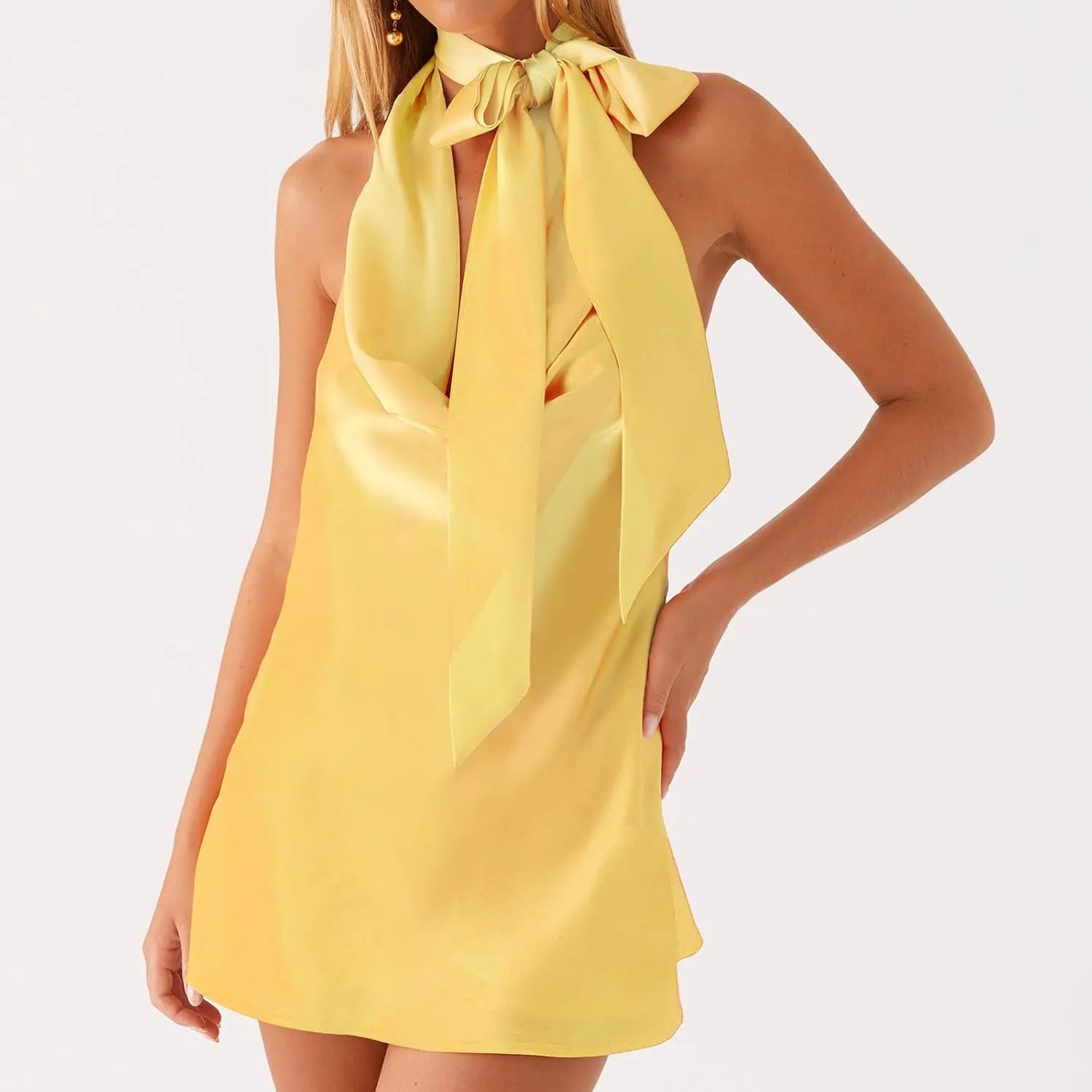 Women Y2K Strapless Mini Dress Summer Sexy Floral Backless Halter Silk Satin Scarf Short Formal Dresses