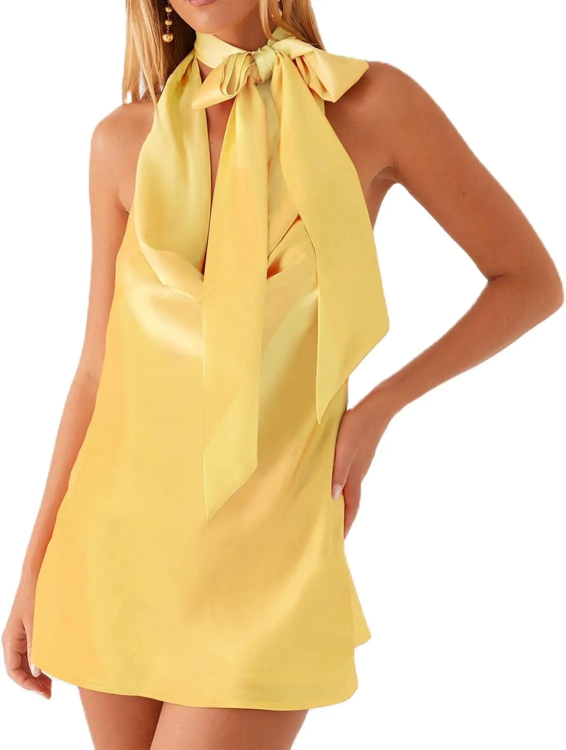 Women Y2K Strapless Mini Dress Summer Sexy Floral Backless Halter Silk Satin Scarf Short Formal Dresses