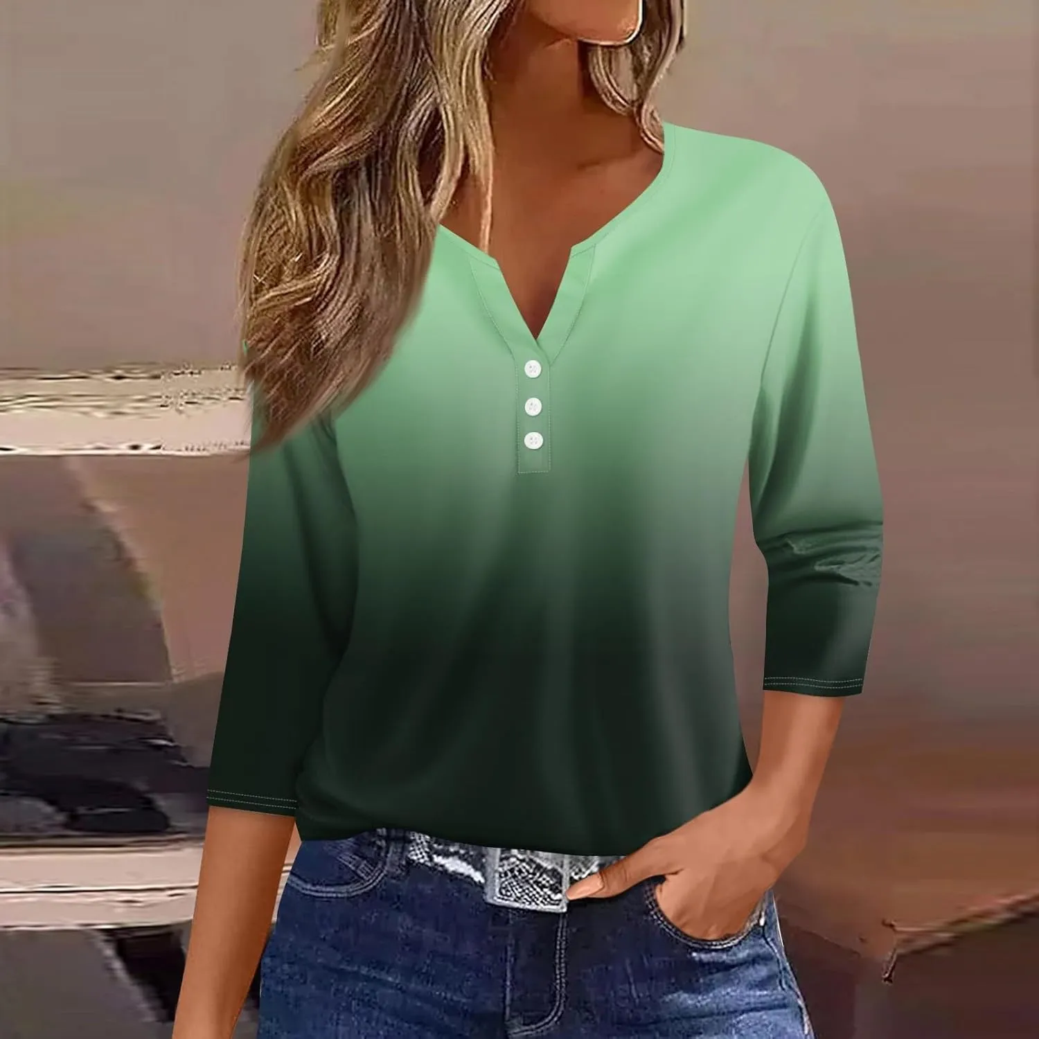 Women's 2024 Fashion Tops 3/4 Sleeve T-Shirts Cute Crewneck Basic Business Tees Blouses