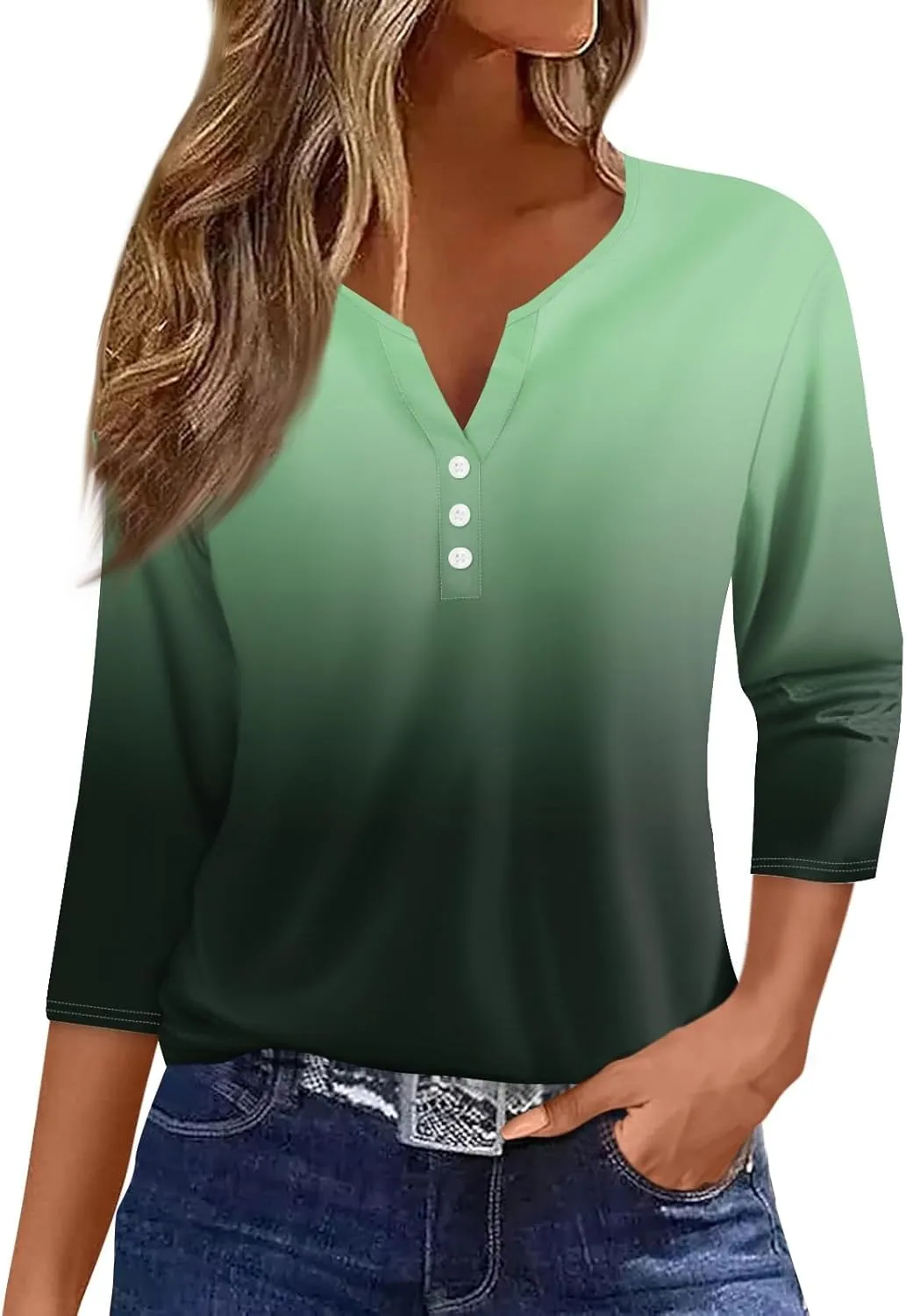 Women's 2024 Fashion Tops 3/4 Sleeve T-Shirts Cute Crewneck Basic Business Tees Blouses