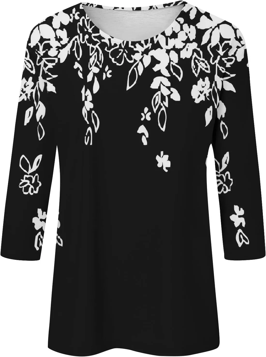 Womens 3/4 Sleeve Tops Womens Blouses Dressy Casual Loose Floral Print Pullover Tops Fall Fashion 2024