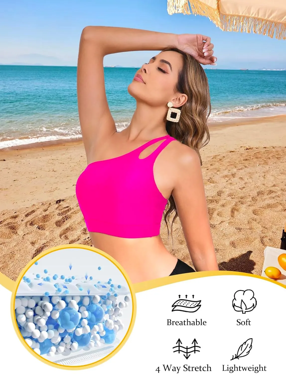 Womens Bikini Tops Push Up Bathing Suit Top One Shoulder Swimsuit Tops Full Coverage Swim Top Only