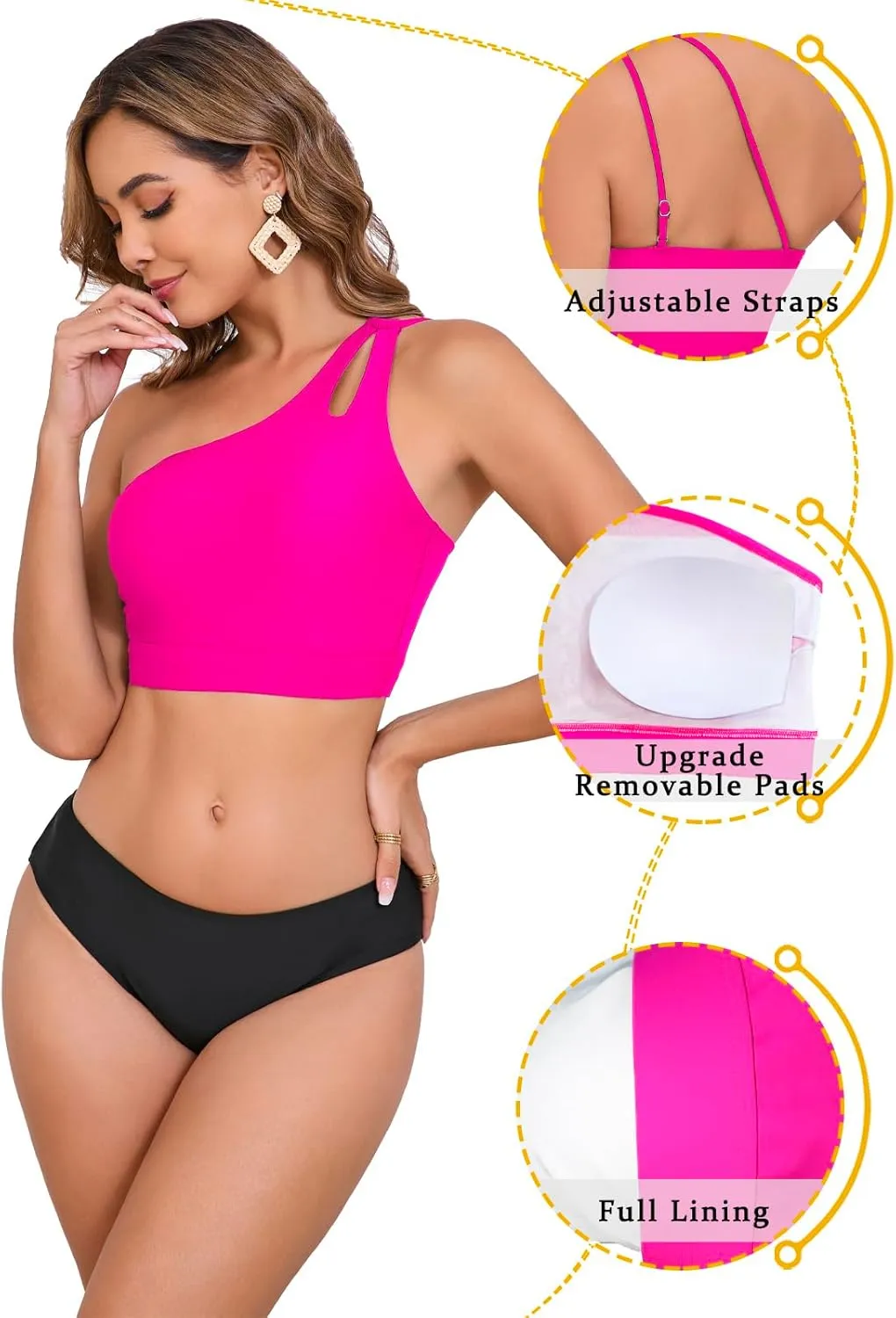 Womens Bikini Tops Push Up Bathing Suit Top One Shoulder Swimsuit Tops Full Coverage Swim Top Only