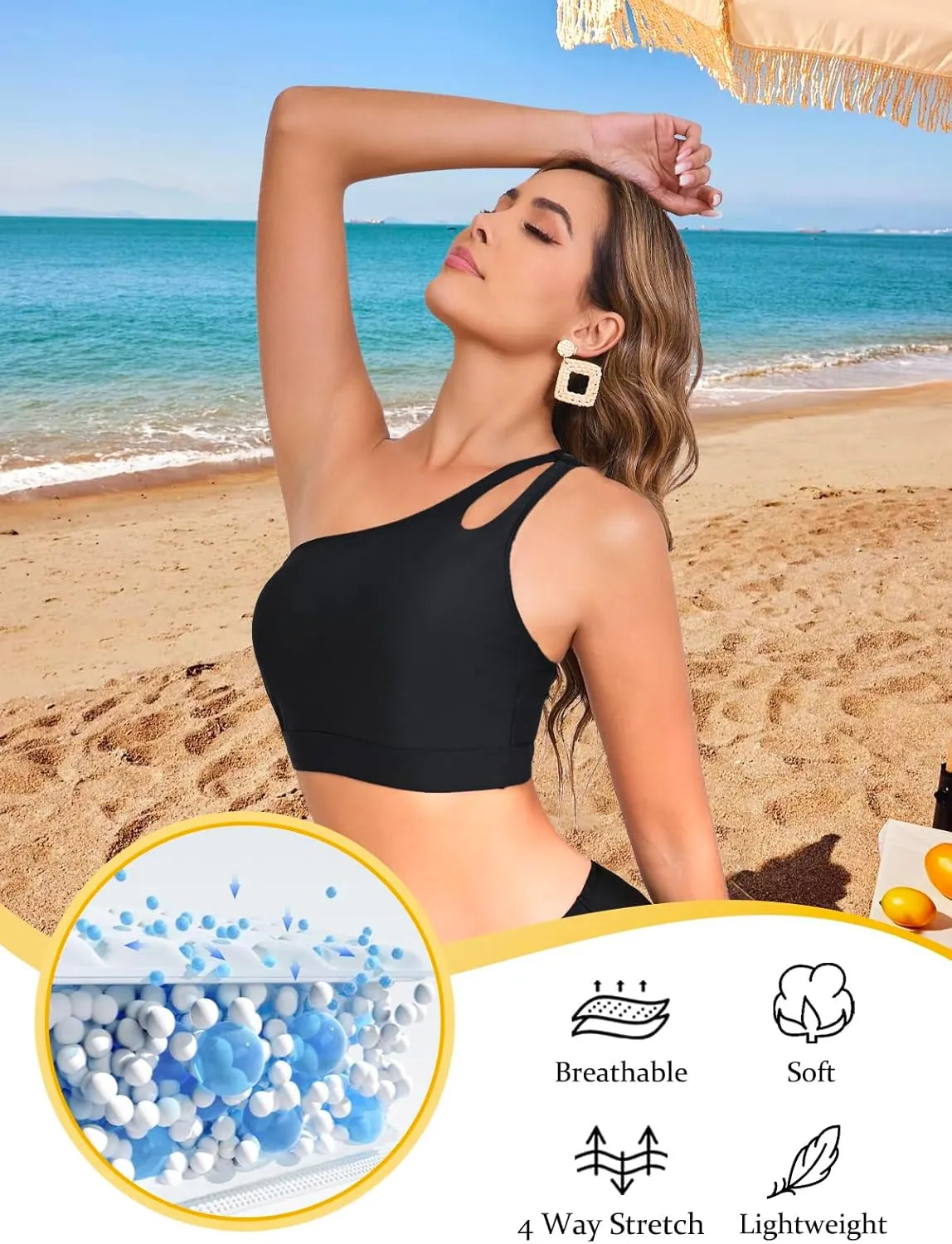 Womens Bikini Tops Push Up Bathing Suit Top One Shoulder Swimsuit Tops Full Coverage Swim Top Only