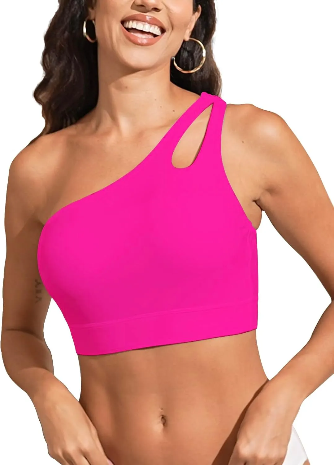 Womens Bikini Tops Push Up Bathing Suit Top One Shoulder Swimsuit Tops Full Coverage Swim Top Only