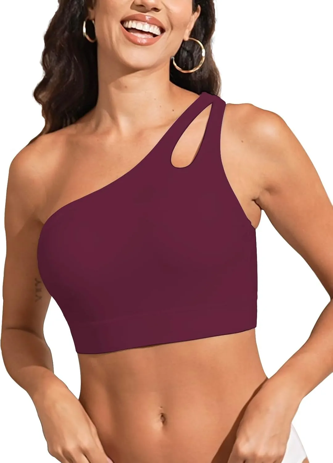 Womens Bikini Tops Push Up Bathing Suit Top One Shoulder Swimsuit Tops Full Coverage Swim Top Only