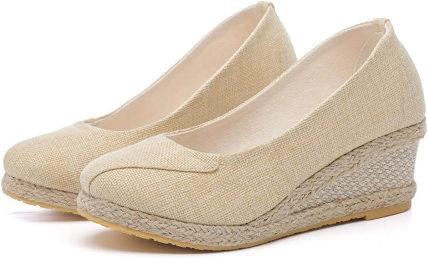 Womens Espadrilles Wedges Casual Comfy Closed Toe Platform Sandals High Heels Breathable Slip On Sandals Walking Shoes
