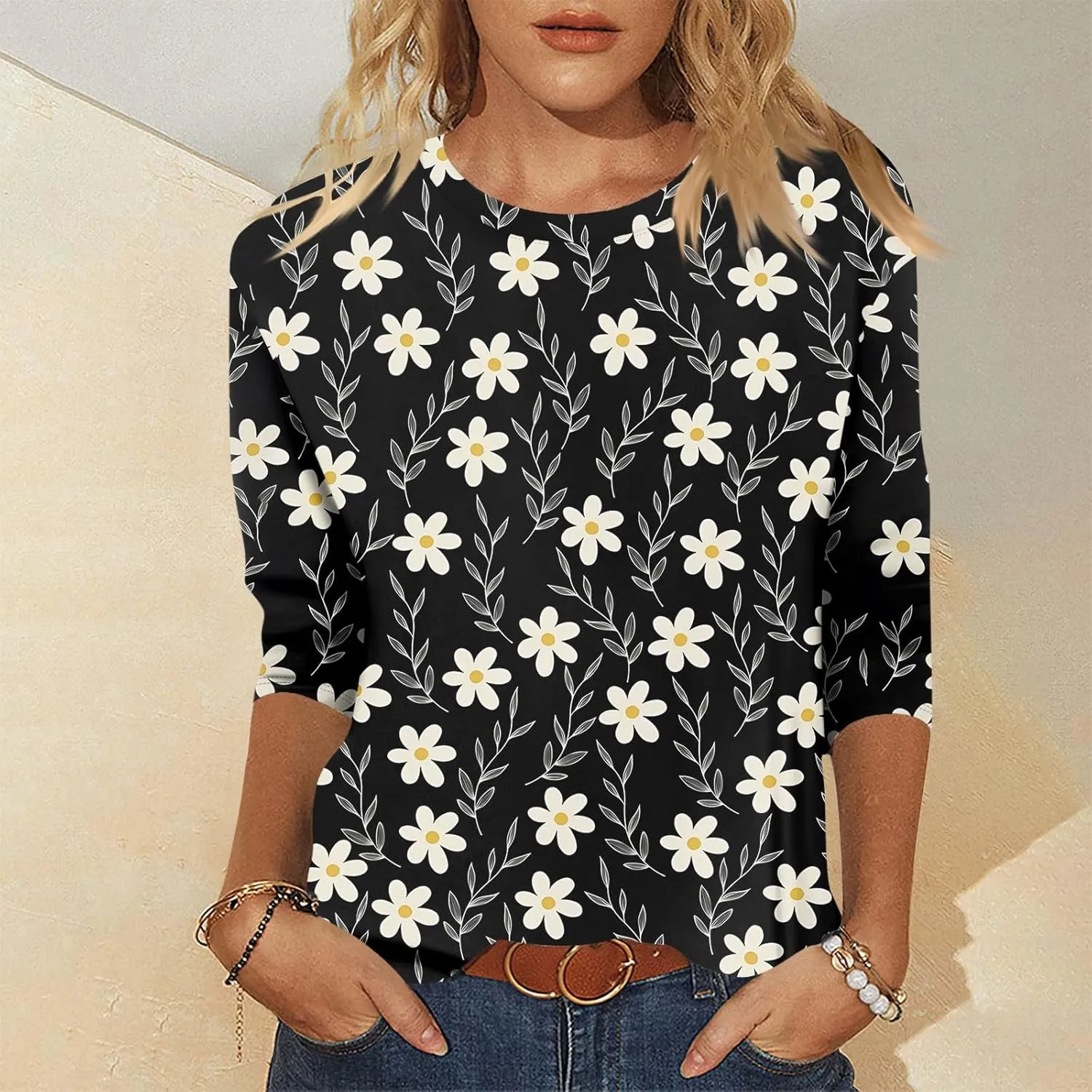 Women's Floral Print Casual T-Shirt, Purple Design,Comfortable and Stylish,Perfect for Everyday Wear