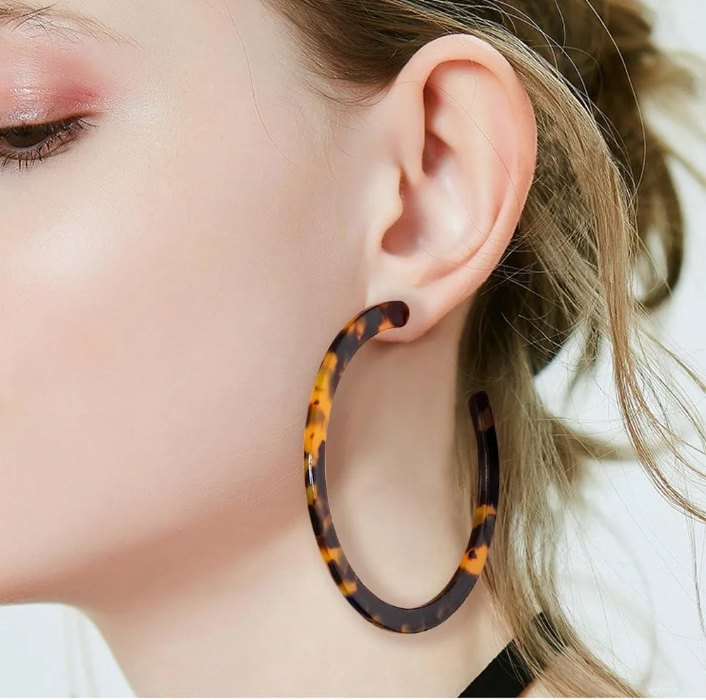 Womens Mottled Hoop Earrings Bohemia Acrylic Resin Hoops Stud Earrings