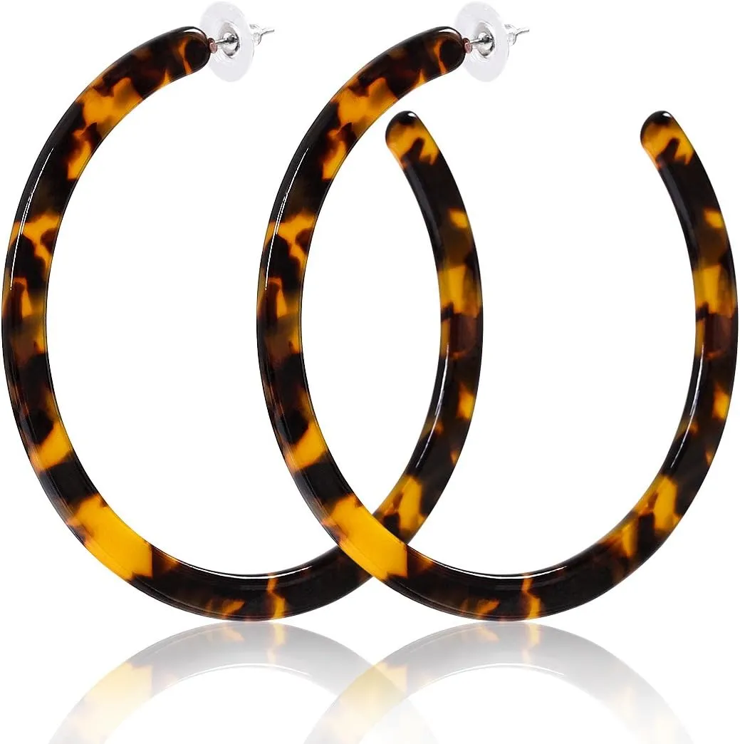 Womens Mottled Hoop Earrings Bohemia Acrylic Resin Hoops Stud Earrings