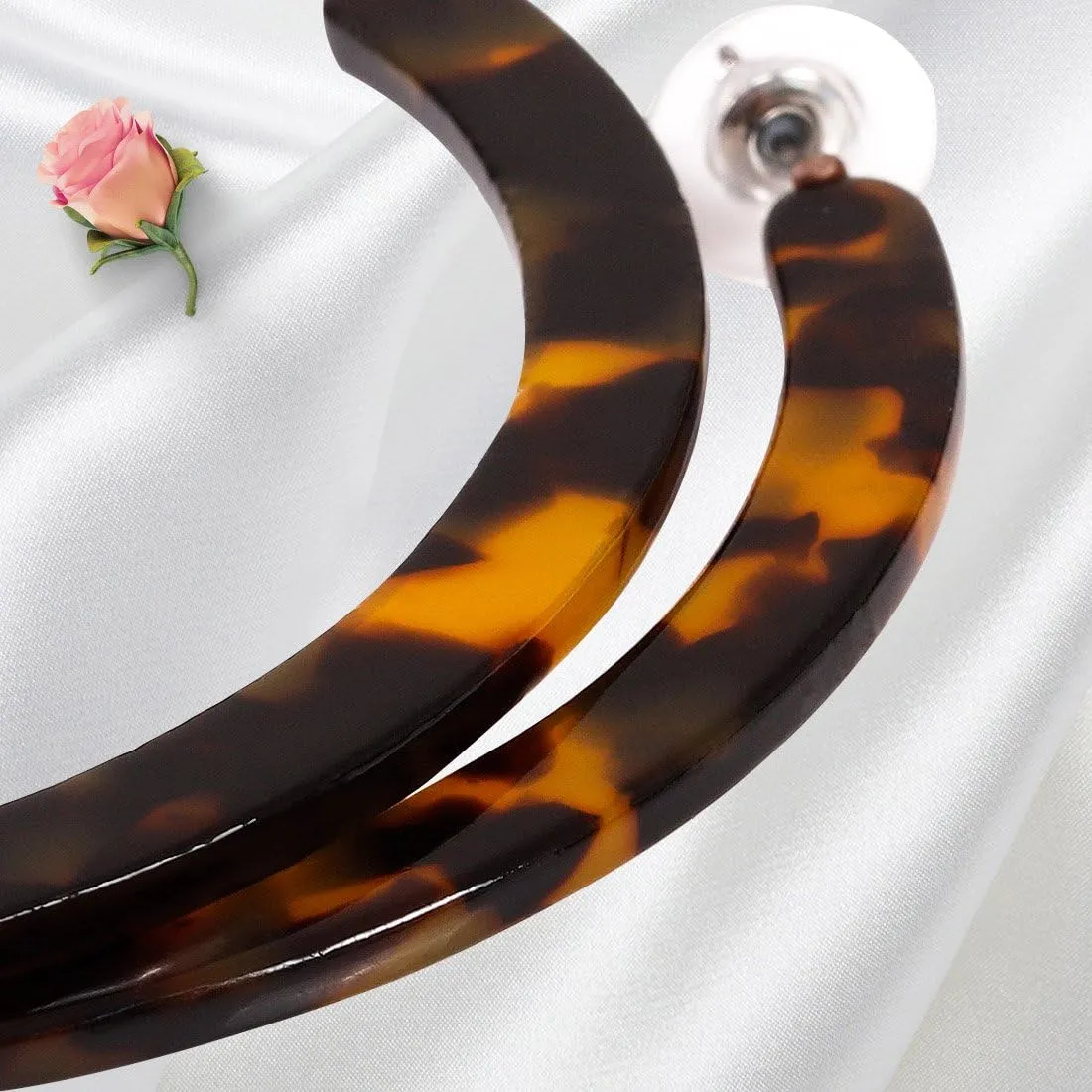 Womens Mottled Hoop Earrings Bohemia Acrylic Resin Hoops Stud Earrings