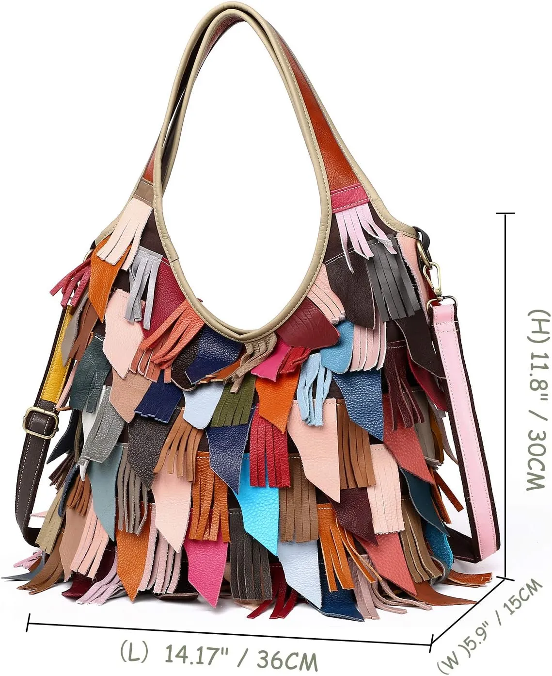 Womens Multicolor Boston Genuine Leather Colorful Patchwork Large Tote Handbag Hobo Purse Crossbody Big